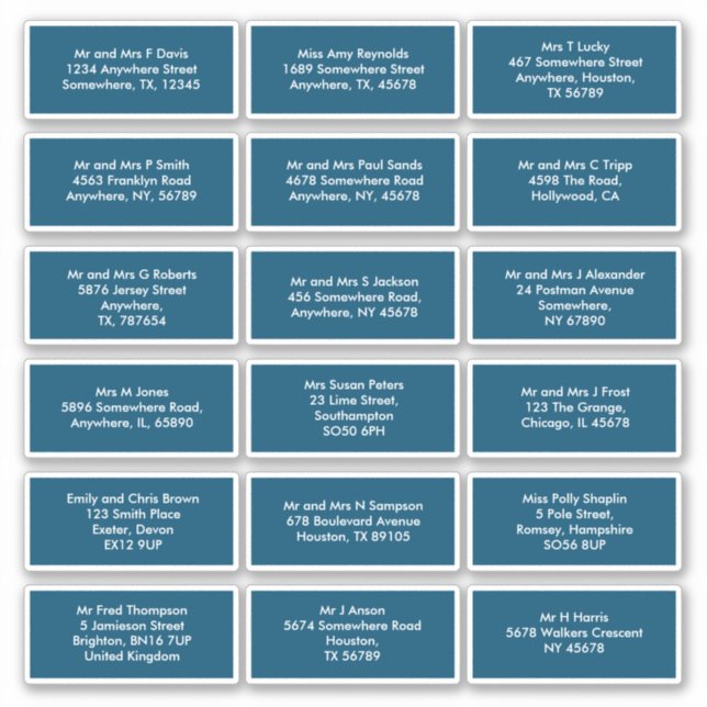 18 Individual Recipient Names Addresses Turquoise (Front)