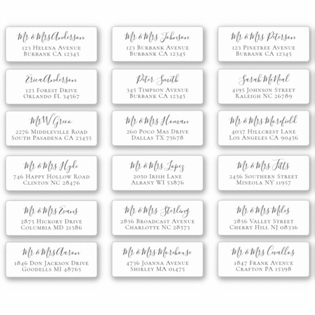 18 Individual Script Name Address Labels (Front)