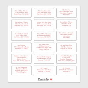 18 Individual Wedding Guest Name Addresses Red