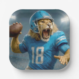 #18 Lion Football Player Paper Plate