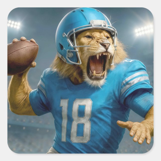 #18 Lion Football Player Square Sticker (Front)