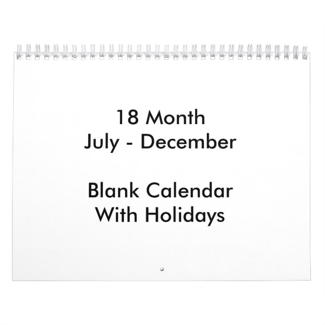 18 Months Blank Calendar With Holidays (Cover)