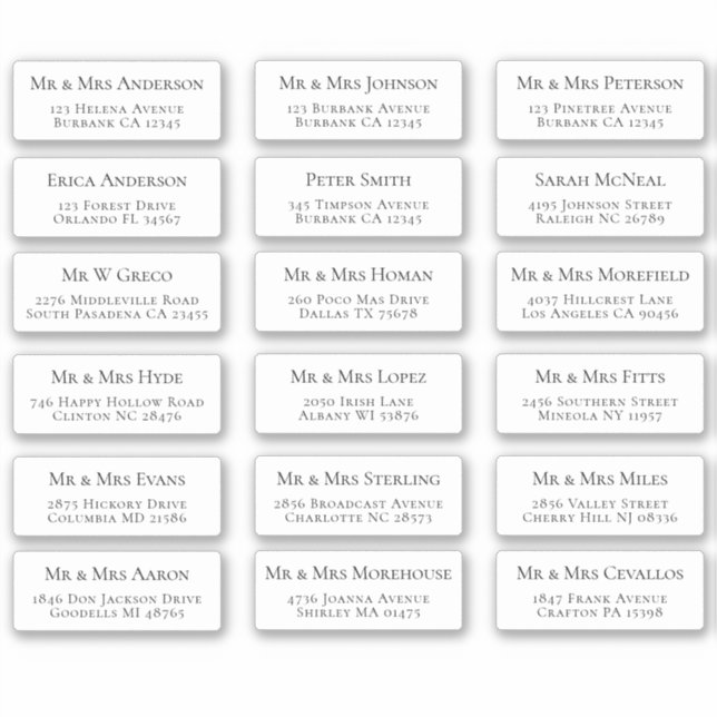 18 Nom individuel Étiquettes de adresse (Devant)