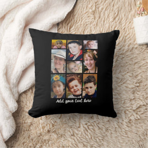 18 photo collage add text black throw pillow