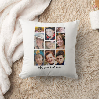 18 photo collage add text white throw pillow