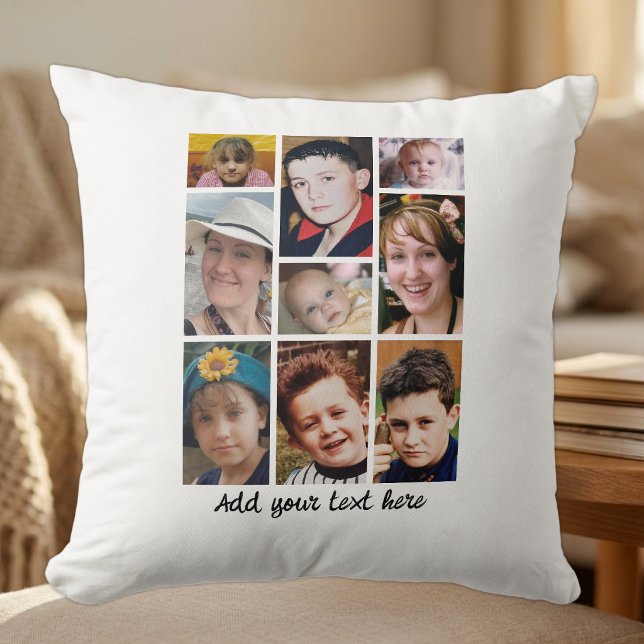 18 photo collage add text white throw pillow (Creator Uploaded)