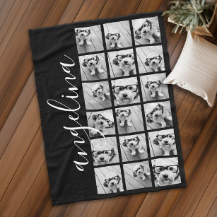 18 Photo Collage - CAN EDIT background colour Fleece Blanket