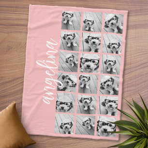 18 Photo Collage - CAN EDIT background colour Fleece Blanket