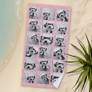 18 Photo Collage - CAN EDIT pink background colour Beach Towel