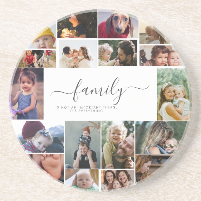 18 Photo Collage Cute Family Love Memory Coaster (Front)