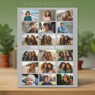 18 photo collage maker - with 1 line of text postcard