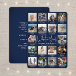 18 Photo Collage Navy Blue What a Year! Modern Foil Holiday Card<br><div class="desc">What a year to remember! Send stylish joyful greetings and share 18 of your favourite pictures with a custom 5x7 photo collage navy blue and rose gold foil holiday card. Text on this template is simple to personalize to include any wording such as Merry Christmas, Happy Holidays, Seasons Greetings, New...</div>