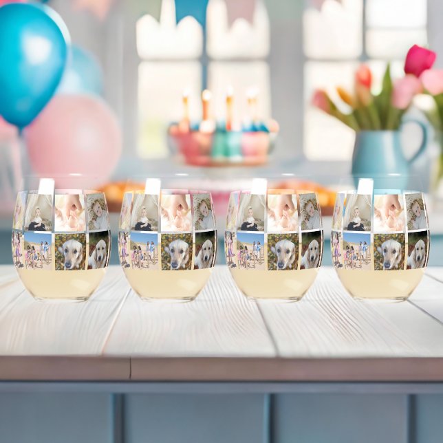 18 Photo Collage Personalized Stemless Wine Glass (Insitu (Baby Shower))