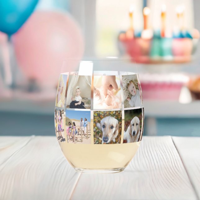 18 Photo Collage Personalized Stemless Wine Glass (Insitu (Baby Shower))