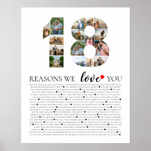 18 reasons why we love you 18th 70th birthday 60th poster