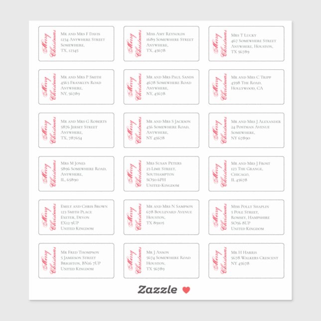 18 Recipient Name Address Merry Christmas Script  (Sheet)