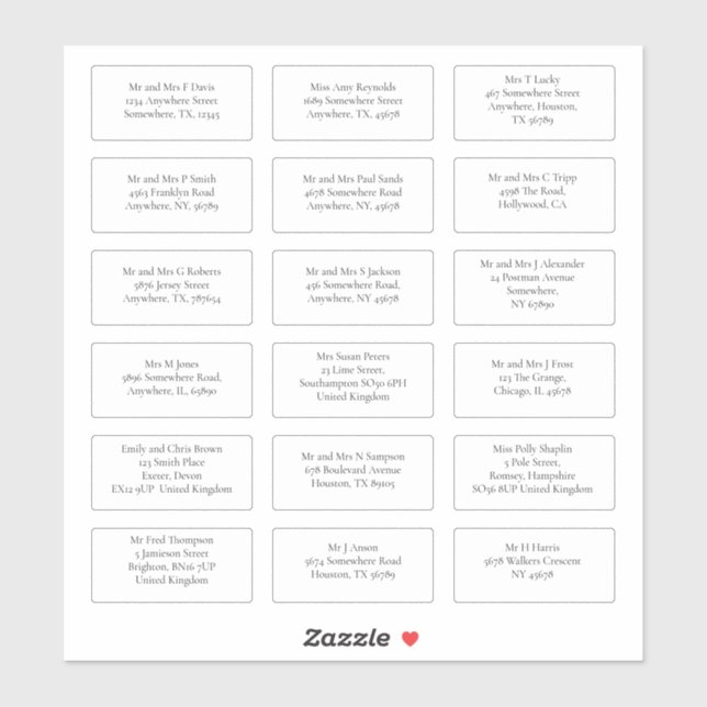 18 Recipient Wedding Guest Name Addresses Serif (Sheet)