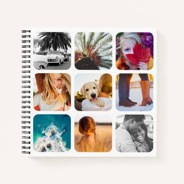 18 Square Photo Collage White Hard Cover Journal (Front)