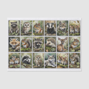 18 Squares with Watercolor Animals in the Woods Tissue Paper
