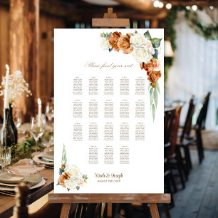 18 Table Burnt Orange White Floral Seating Chart