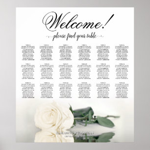 18 Table Elegant White Rose Wedding Seating Chart