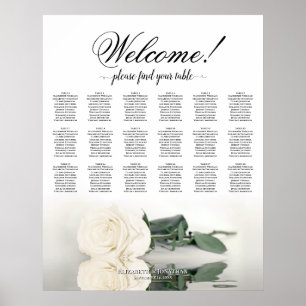 18 Table Elegant White Rose Wedding Seating Chart