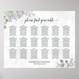18 Table Eucalyptus Lavender Wedding Seating Chart