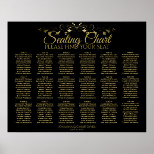 18 Table Gold & Black Simple Wedding Seating Chart