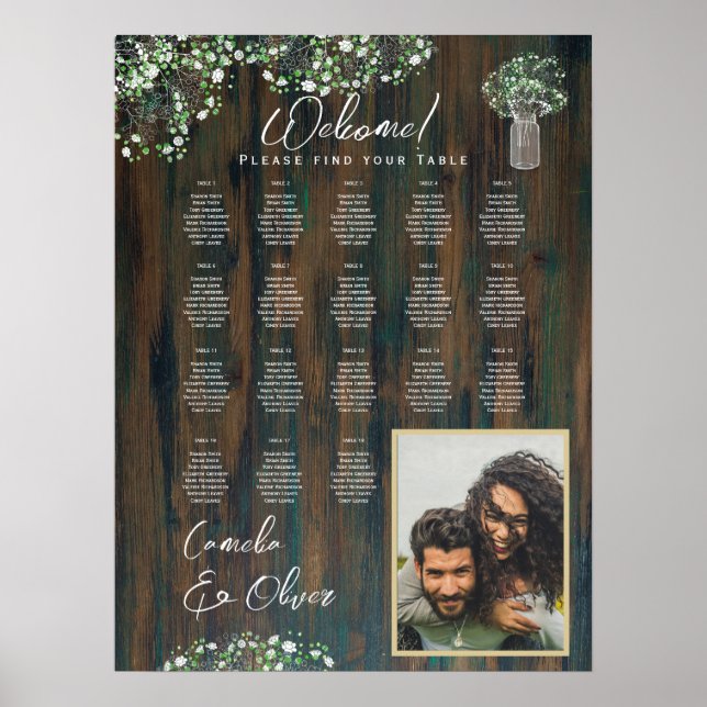 18 Table Rustic Wood Gypsophila PHOTO SEATING Foam Poster (Front)