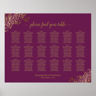 18 Table Wedding Seating Chart Cassis Purple Gold