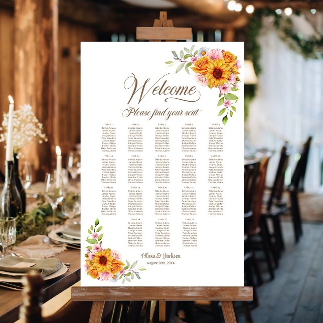 18 Table Yellow Floral Wedding Seating Chart (Creator Uploaded)