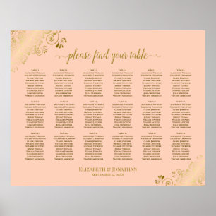 18 Tableau Mariage Plat de  Coral Peach & Gold