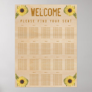 18 Tables Seating Chart Rustic Wood Sunflower 
