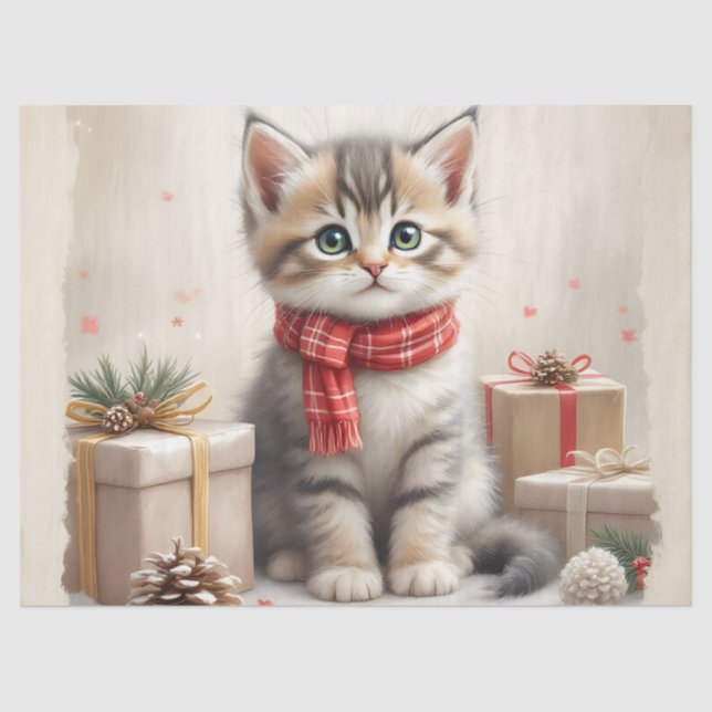 18# Tissue Paper Christmas Kitty  (Front)