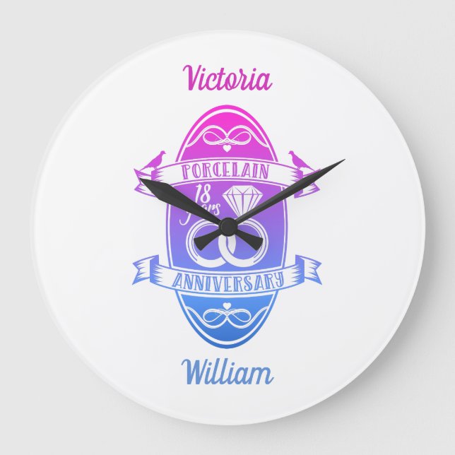 18 traditional Porcelain 18th wedding anniversary Large Clock (Front)