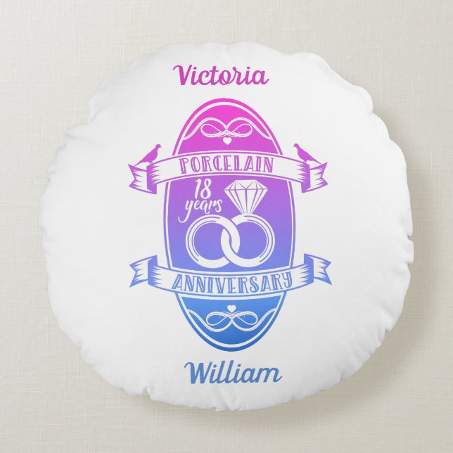 18 traditional Porcelain 18th wedding anniversary Round Pillow (Front)