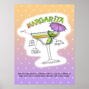 18" X 24" POSTER - MARGARITA RECIPE COCKTAIL ART