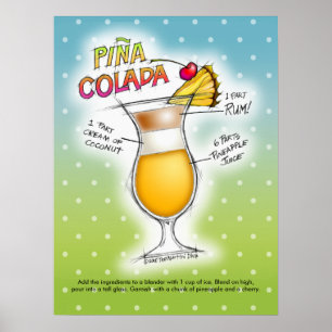 18" X 24" POSTER - PINA COLADA RECETTE COCKTAIL AR