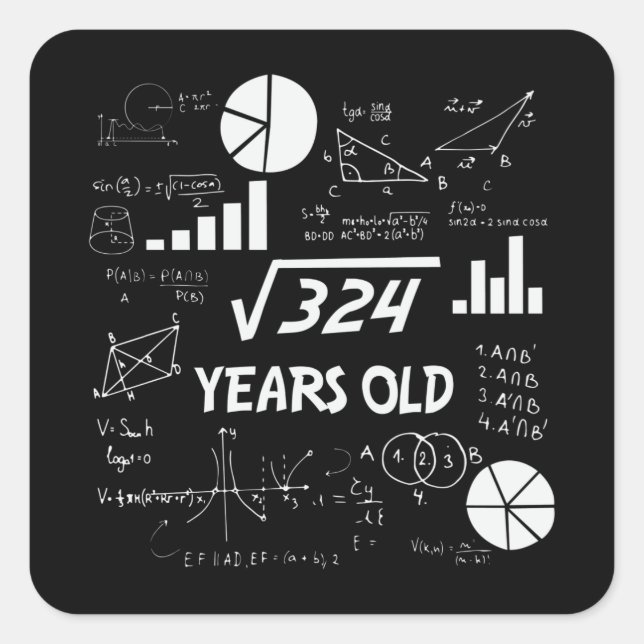 18 Year Old Bday Geeky Math 18th birthday Gift Square Sticker (Front)