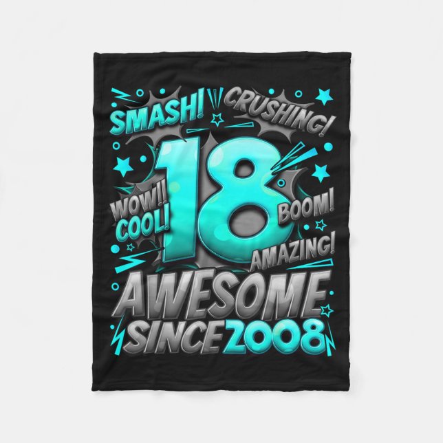 18 Year Old For Boys 18th Birthday Boy 18 Year Old Fleece Blanket (Front)