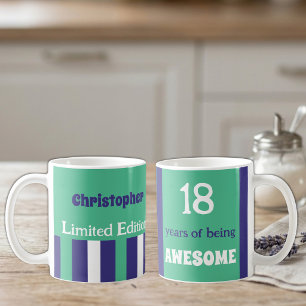 18 years of being awesome name green purple coffee mug