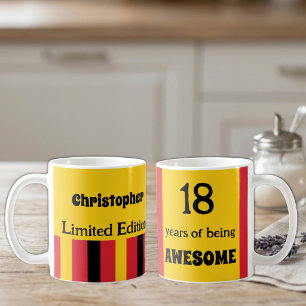 18 years of being awesome name yellow red coffee mug