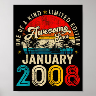 18 Years Old Awesome Since January 2008 18th Birth Poster
