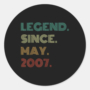 18 Years Old Legend Since May 2007 18th Birthday  Classic Round Sticker