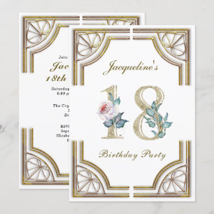 18e Anniversaire d'or Elégant Invitation fête d'an