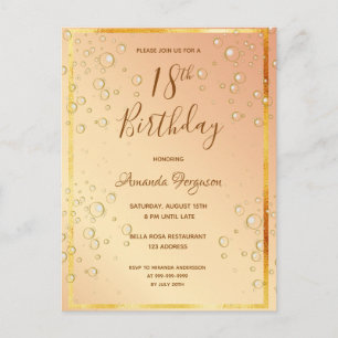 18e anniversaire fête or bulles glam invitation