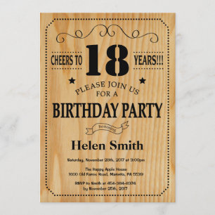 18e anniversaire Invitation Bois rustique