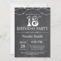 18e anniversaire Invitation Chalkboard Éclairages