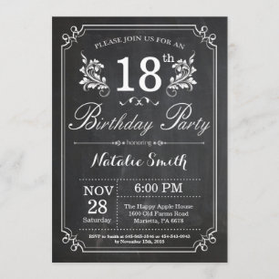 18e anniversaire Invitation Floral Chalkboard