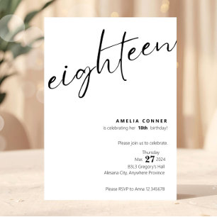 18e anniversaire Invitation minimaliste premier In